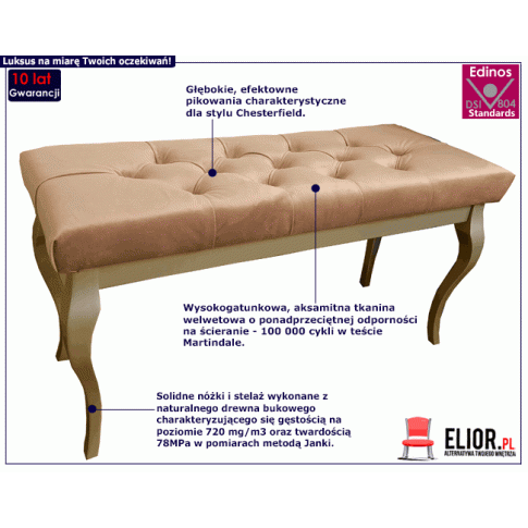 Ławeczka z welurowym siedziskiem i głębokim pikowaniem Terisa