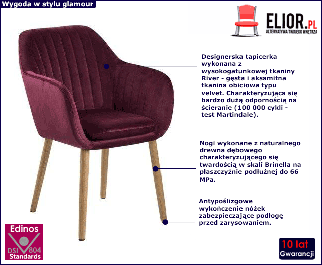 Czerwone krzesło tapicerowane Tobby 5X