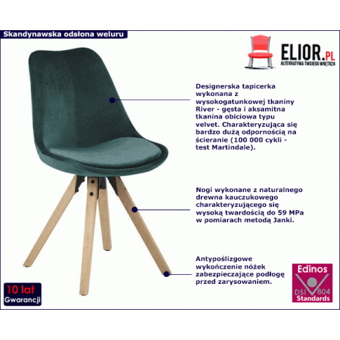 Butelkowo zielone krzesło z dębową podstawą Besso 2X