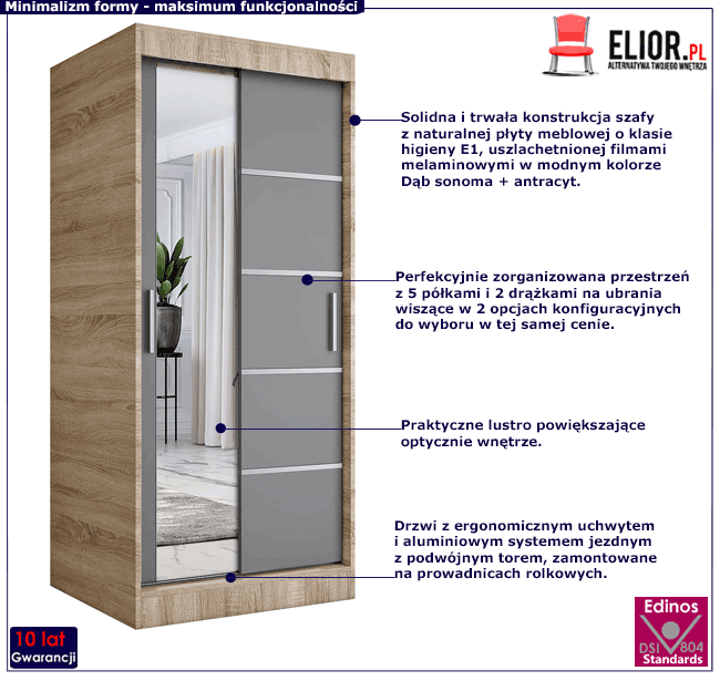 Szafa przesuwna dąb sonoma + antracyt Felix 2X