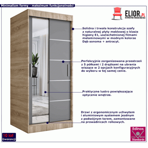 Szafa przesuwna na ubrania w odcieniu dąb sonoma antracyt Felix