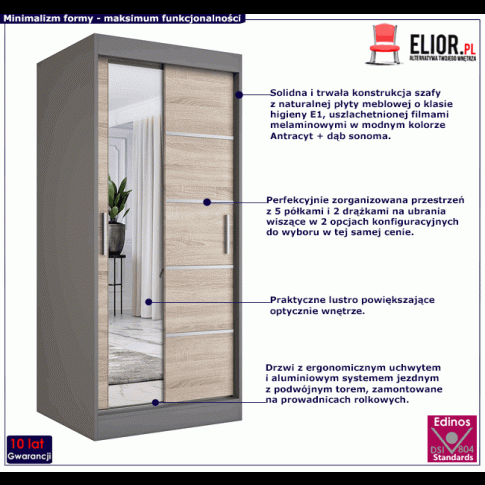 Szafa przesuwna w kolorze antracyt dąb sonoma Felix