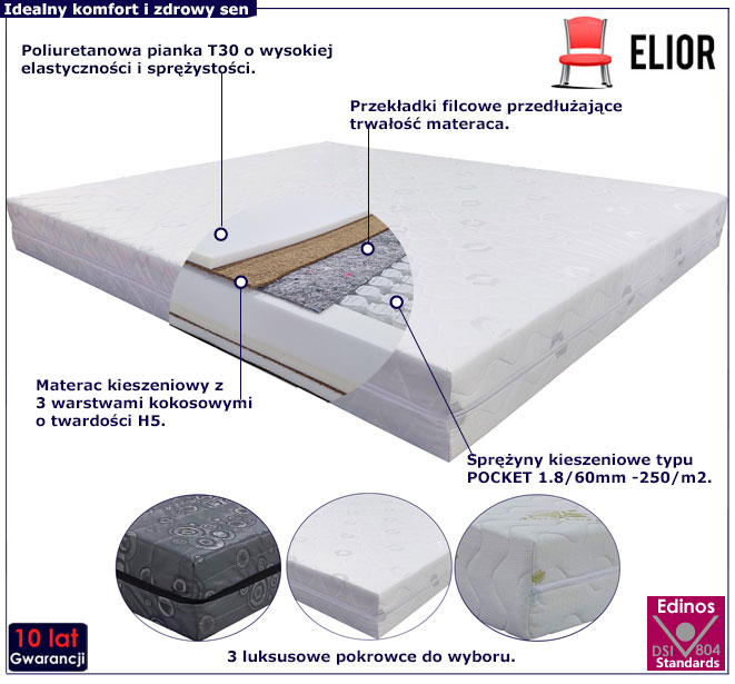 Twardy materac kokosowy z pokrowcem Mija 80x200