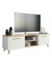 Biała skandynawska szafka RTV na nóżkach - Nivegi 2S w sklepie Edinos.pl