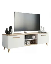 Biała skandynawska szafka RTV na nóżkach - Nivegi 2S w sklepie Edinos.pl