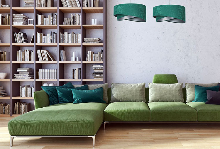 Asymetryczna zielona lampa wisząca z welurowym kloszem EX972-Rena