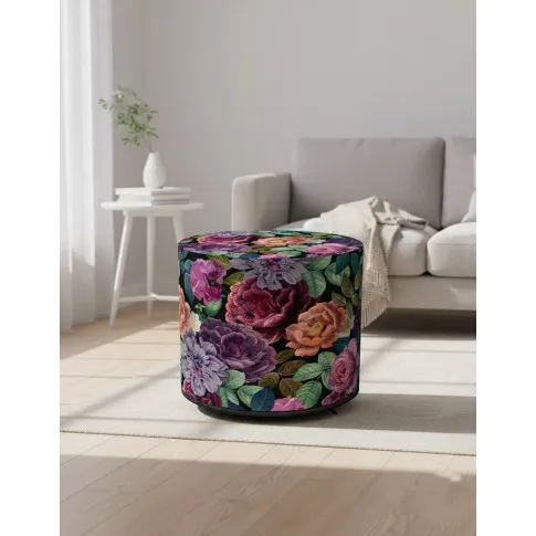 Okrągła tapicerowana zielono różowa pufa w kwiaty   Majoris