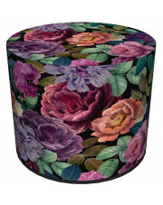 Okrągła tapicerowana zielono-różowa pufa w kwiaty - Matilda w sklepie Edinos.pl