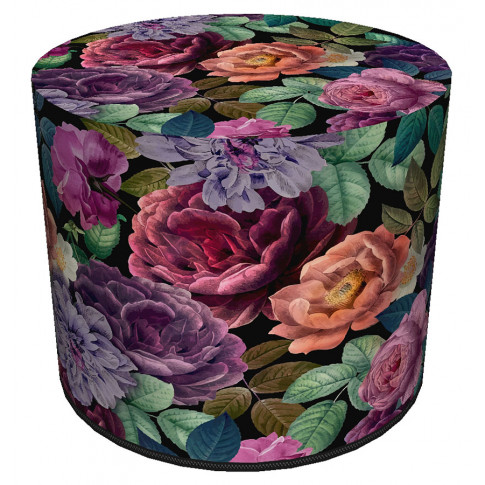 Okrągła zielono-różowa tapicerowana pufa w kwiaty Matilda