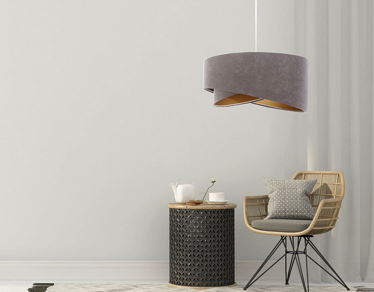 Szara nowoczesna lampa wisząca z welurowym abażurem EX974-Duso