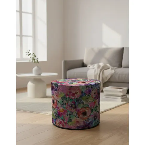 Okrągła tapicerowana wielobarwna pufa w kwiaty   Majoris