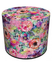 Okrągła tapicerowana wielobarwna pufa w kwiaty - Matilda