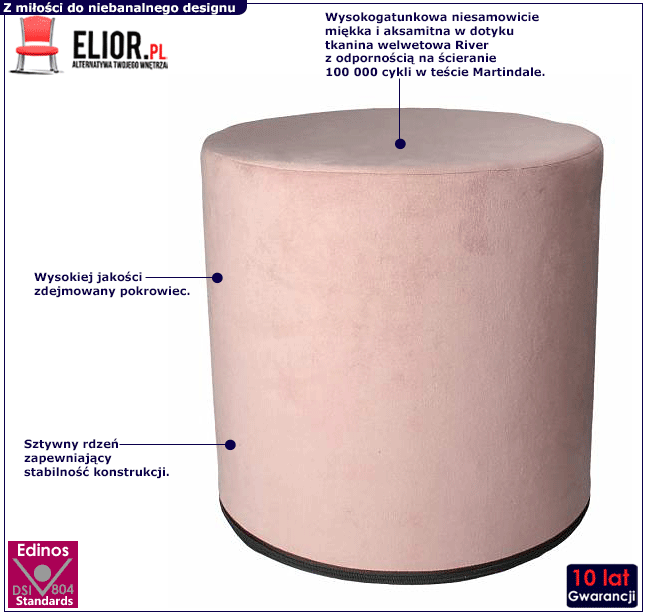 Jasnoróżowa designerska tapicerowana pufa Arva