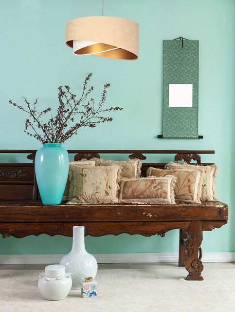 Nowoczesna lampa wisząca z welurowym asymetrycznym abażurem EX983-Kenex