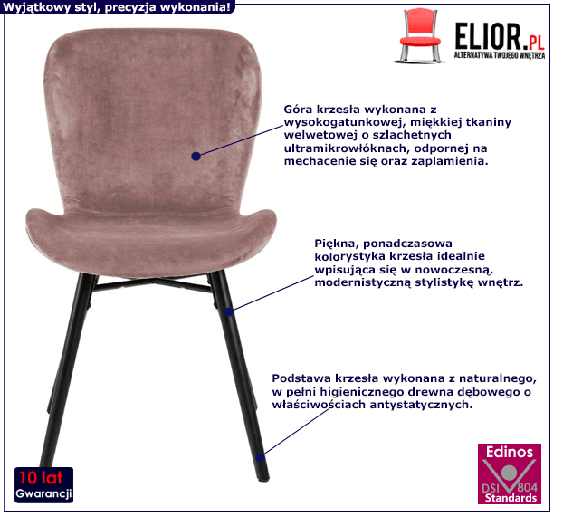 Różowe krzesło Esso - tapicerowane welurowe