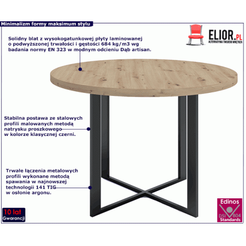 Industrialny stół z blatem w kolorze dąb artisan Inger