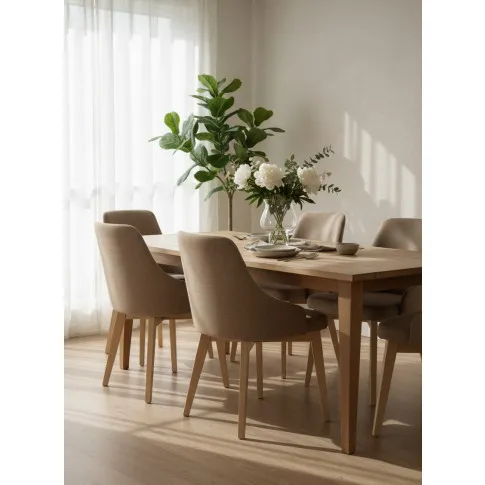 Fotografia Beżowe tapicerowane krzesło drewniane w skandynawskim stylu - Vastra z kategorii Krzesła