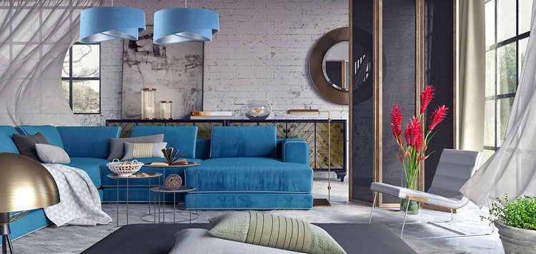 Welurowa lampa wisząca z asymetrycznym abażurem EX996-Gardi