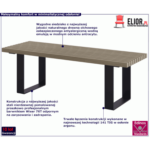 Antracytowa ławka ogrodowa Erika 3X