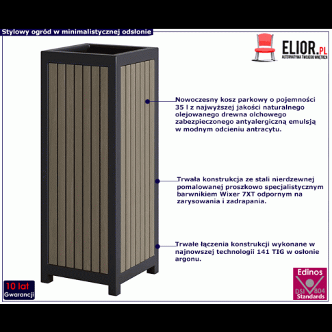 Antracytowy kosz ogrodowy Lins