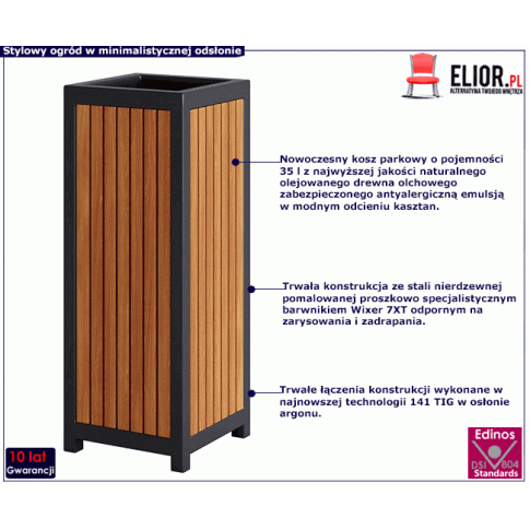 Minimalistyczny kosz ogrodowy w wybarwieniu kasztan Lins