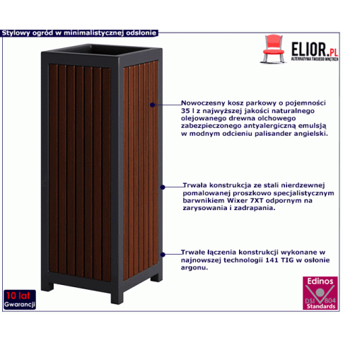 Minimalistyczny kosz ogrodowy w wybarwieniu palisander angielski Lins