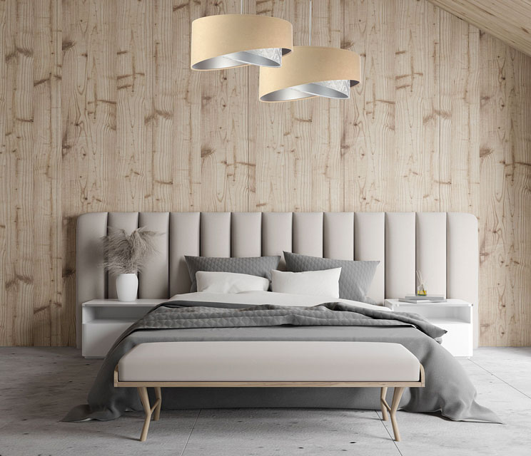 Beżowa welurowa lampa wisząca z asymetrycznym abażurem EXX13-Laris