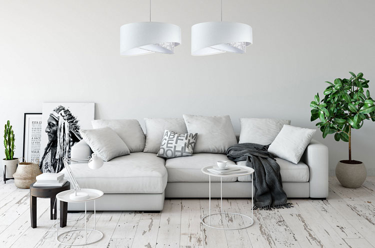 Biała welurowa lampa wisząca z asymetrycznym abażurem EXX14-Hazi