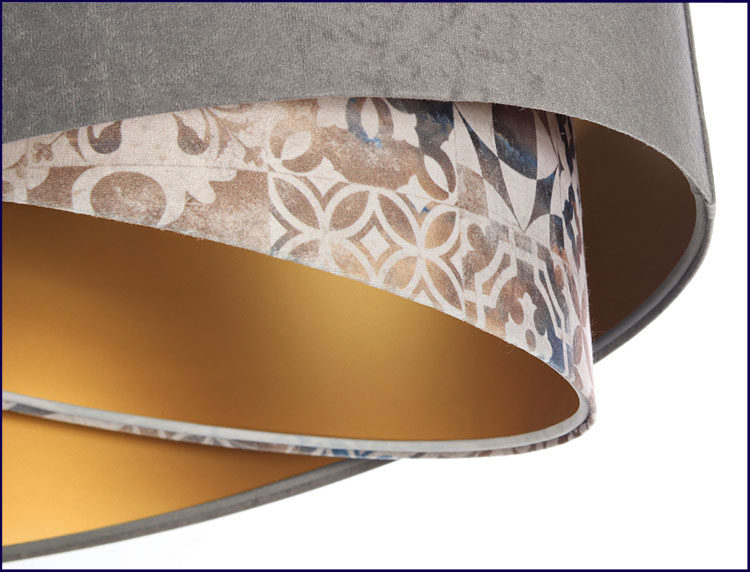 Szara welurowa lampa wisząca z asymetrycznym abażurem EXX25-Helisox