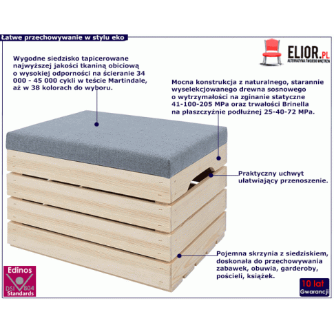 Skrzynka z naturalnego drewna z otwieranym siedziskiem Alva 2X