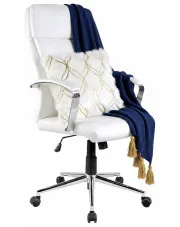 Obrotowy biały fotel biurowy z ekoskóry - Subeko w sklepie Edinos.pl