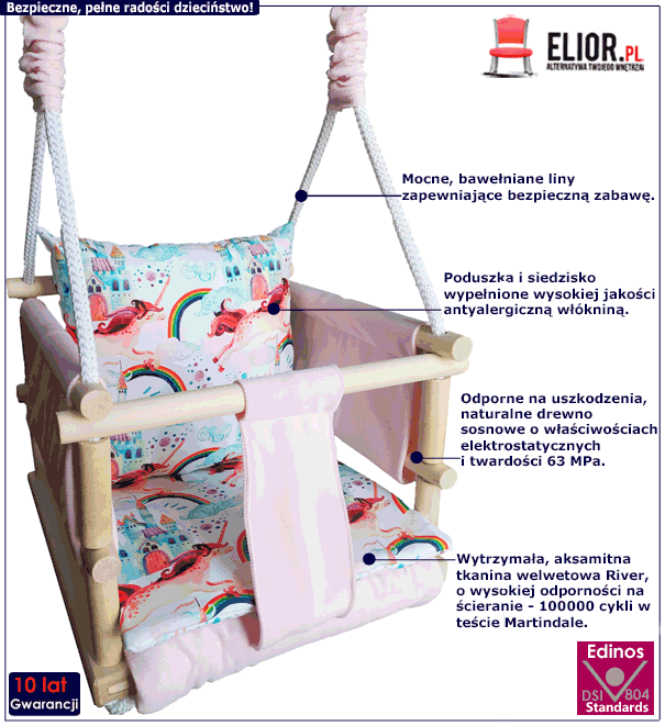 Kubełkowa welwetowa huśtawka dziecięca 3w1 Vertez