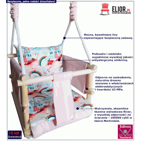 Drewniana huśtawka dla dzieci welwetowa Disa