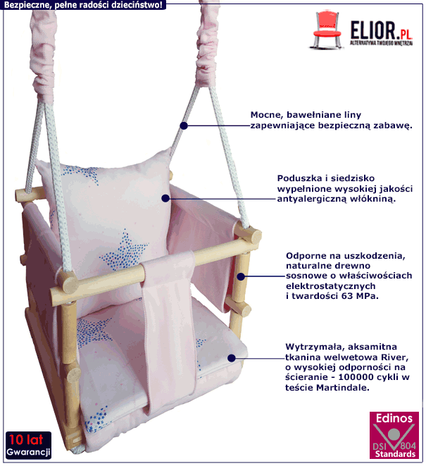 Kubełkowa welwetowa huśtawka dziecięca 3w1 Vertez