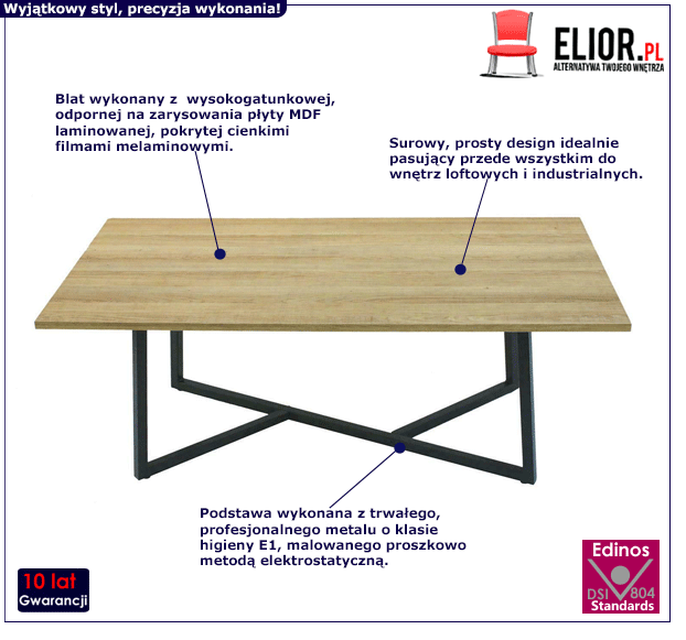 Loftowy stolik kawowy Enlo - do salonu