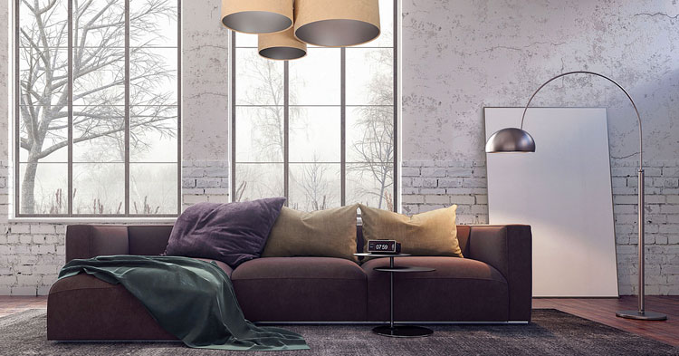 Beżowa potrójna plafoniada EXX31-Milovi z welurowymi abażurami