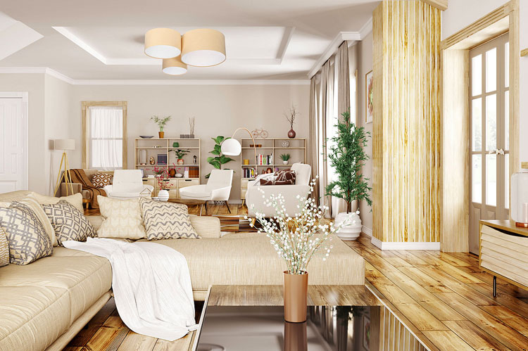 Kremowa potrójna plafoniada EXX32-Abino z welurowymi abażurami