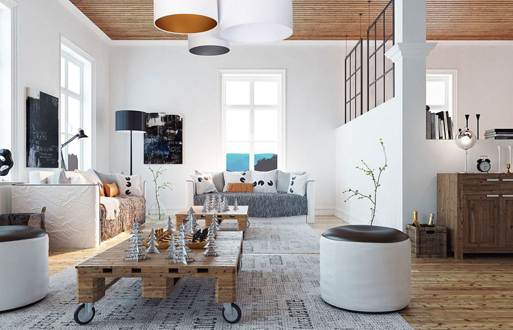 Biała okrągła plafoniada EXX37-Vendo z trzema welurowymi abażurami