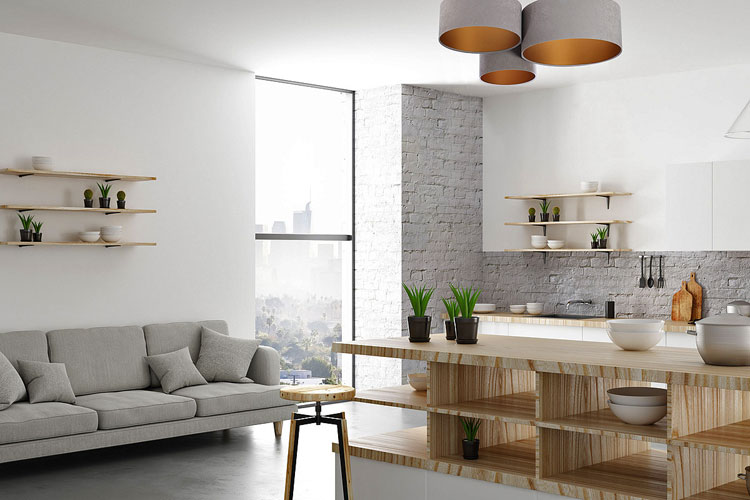 Szara potrójna plafoniada EXX39-Argon z okrągłymi welurowymi abażurami