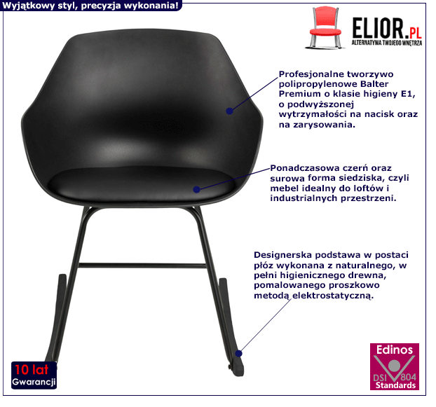 Czarny fotel Ensold bujany - loftowy