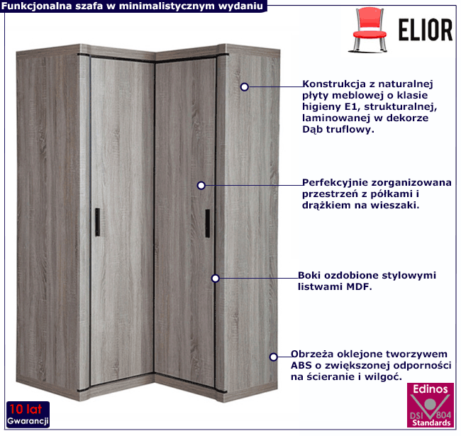 Szafa narożna typu L w kolorze dąb truflowy Rectano