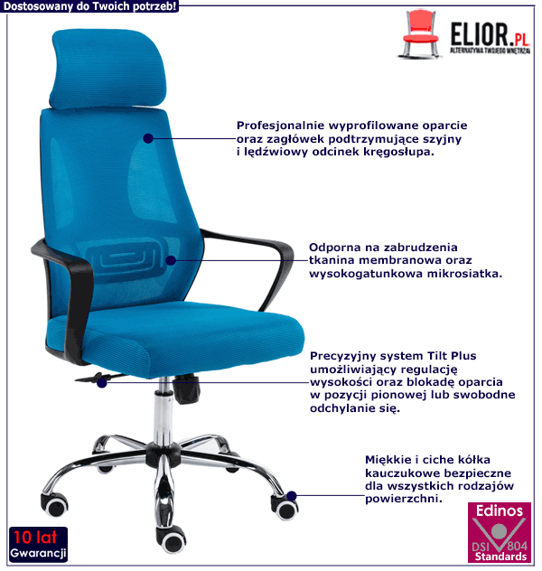 Niebieski biurowy fotel obrotowy Fisan