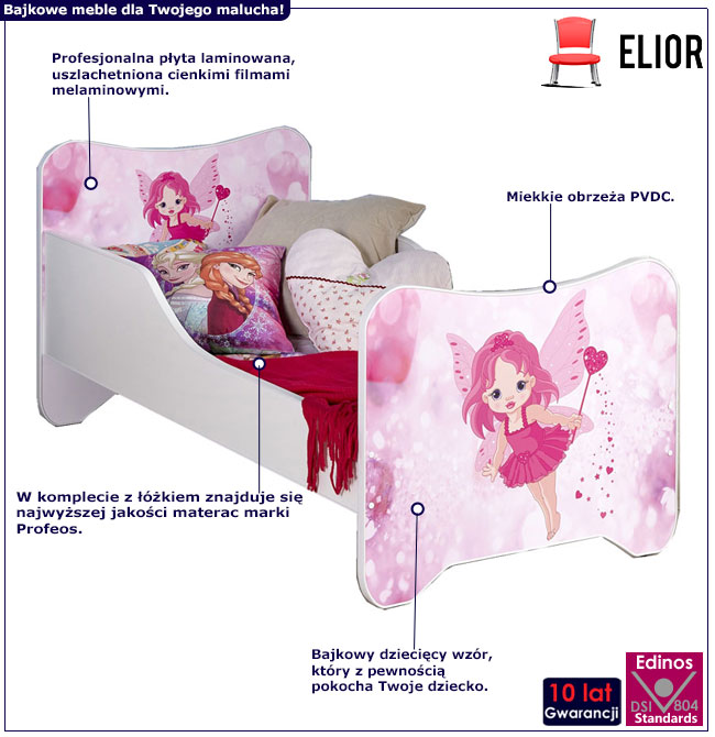 Infografika różowego łóżka dziecięcego Delis