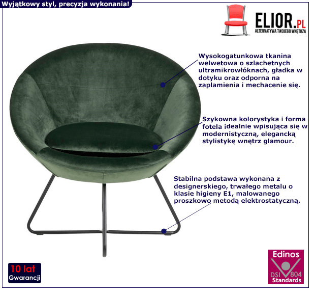 Zielony fotel wypoczynkowy Selima - do salonu
