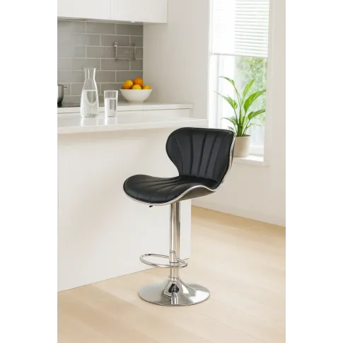 Szczegółowe zdjęcie nr 4 produktu Czarny profilowany tapicerowany hoker z oparciem - Hevre