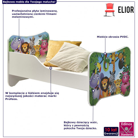 Infografika kolorowego łóżka dziecięcego ze zwierzetami junglis