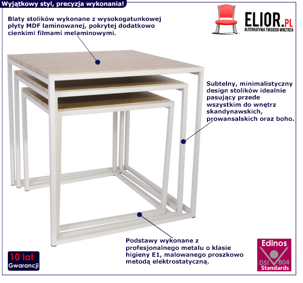 Zestaw trzech stolików Laster - białe