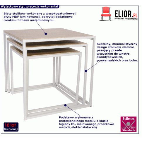 Biały zestaw stolików Amalio skandynawski