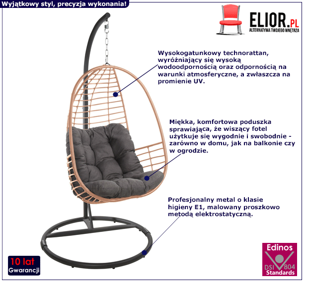 Naturalny fotel wiszący Walpi - na balkon