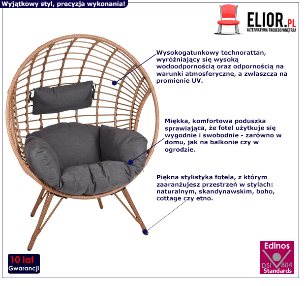 Komfortowy fotel Hoppo - technorattanowy